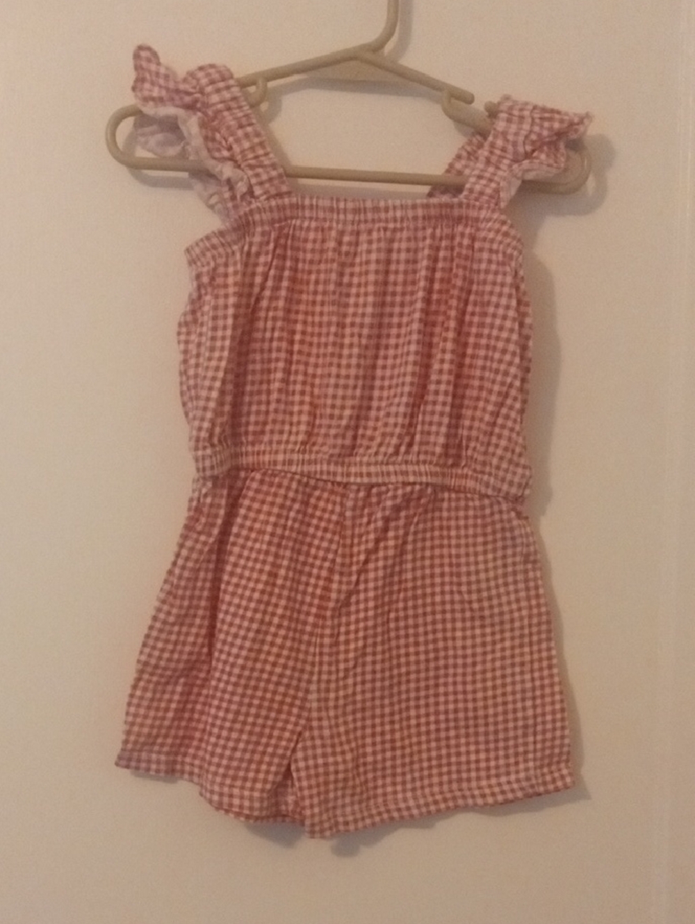 girl 3t pink white checkered short romper